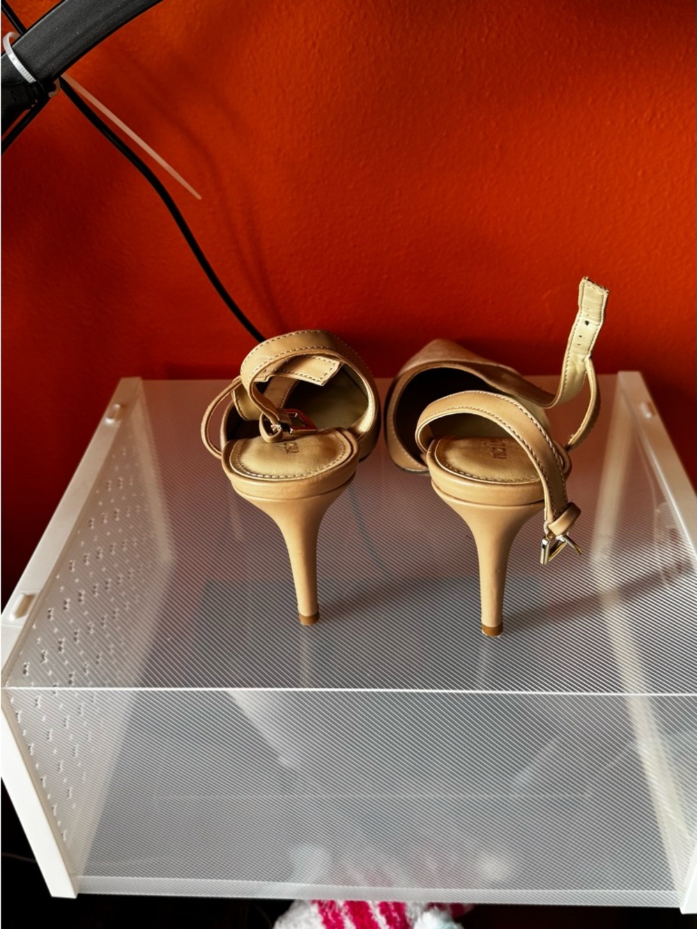 Beige Pointed-Toe Slingback Heels with Ankle Strap - Picture 3 of 6